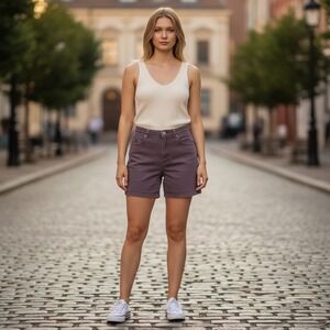 Gloria Vanderbilt Womens Purple Denim Jean Shorts Swan Logo High Rise Size 12